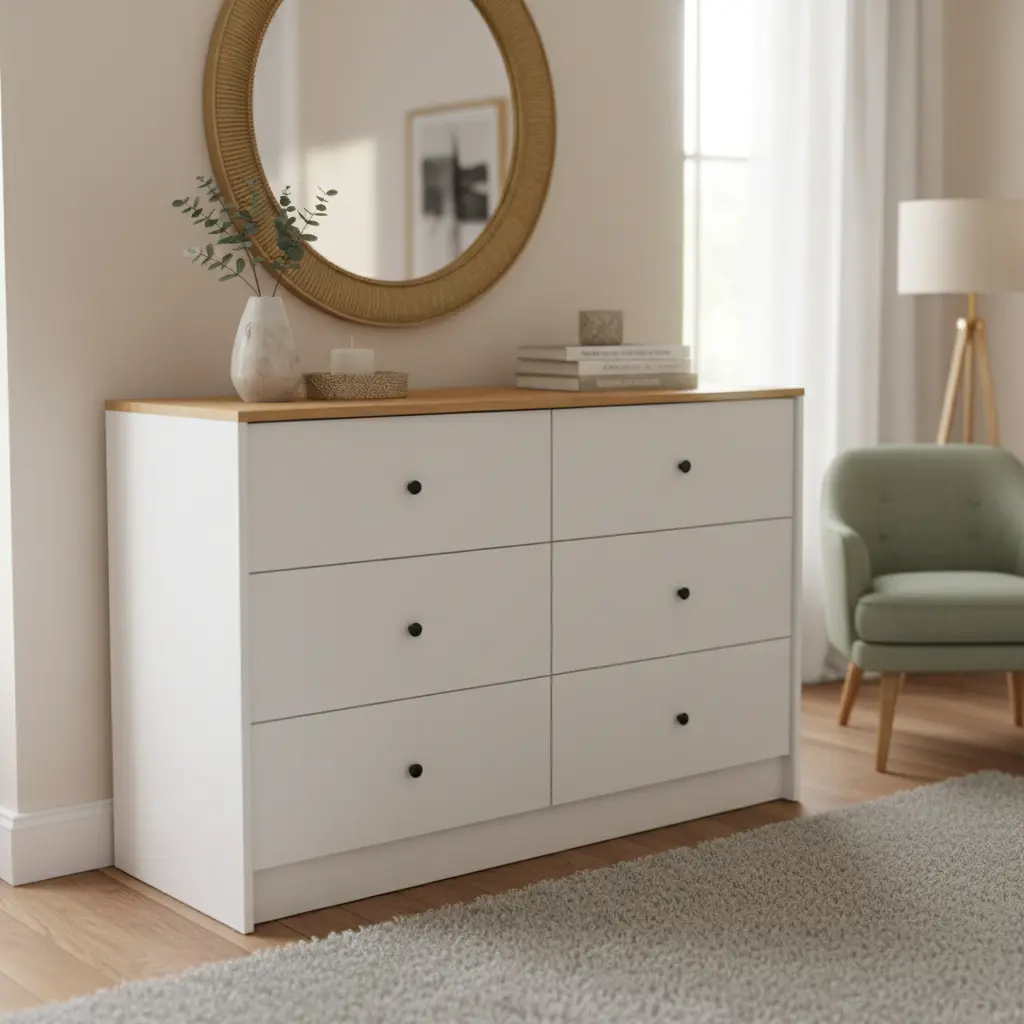 Comoda CM122 6 Caj.78x43x120 Bco/Parai